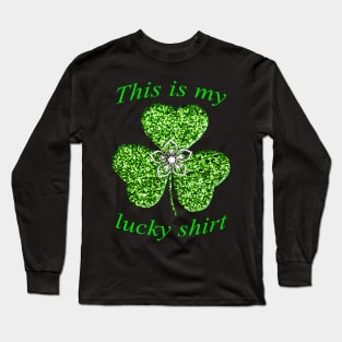 Funny Green Glitter Shamrock With A Flower Long Sleeve T-Shirt